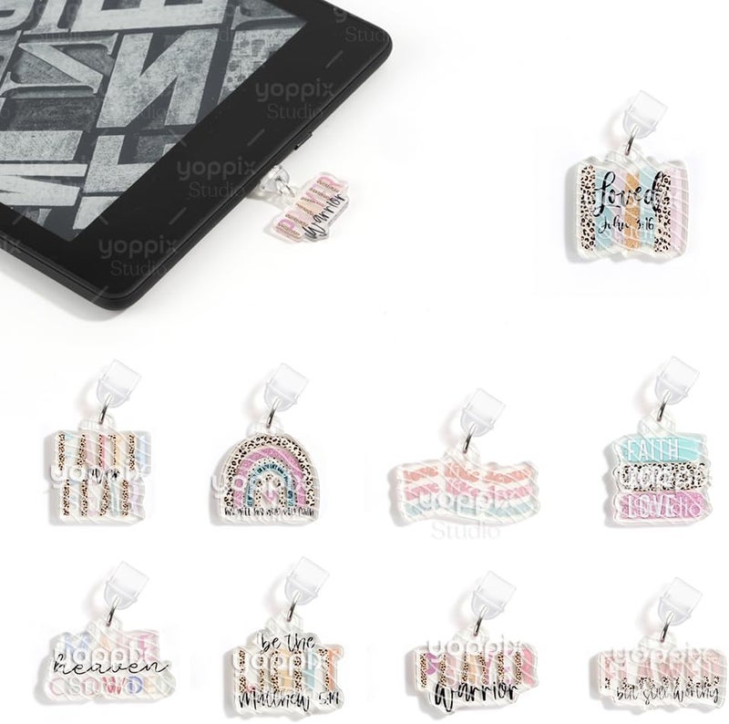YOPPIX 9PCS Charms for E-Reader, About Faith Theme Dust Plug Charm Compatible with Type C Charging Port, Gift for Book Lover Readers Men Women Teachers Students, Accessories for E-Reader - Image 1
